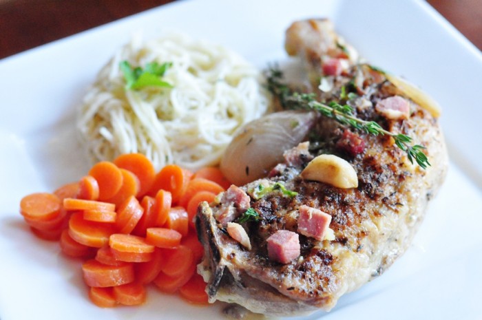 Photo of roasted chicken in Marscapone mustard marsala sauce next-day leftovers.