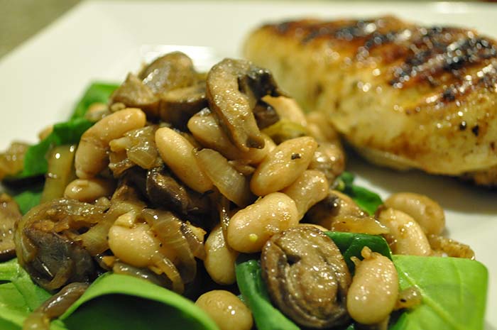 Spinach salad with caramelized onions, mushrooms, and cannellini beans? Or pile of mush on a bed of lettuce?