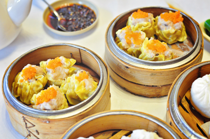 Steamed pork, shrimp, & mushroom dumplings.